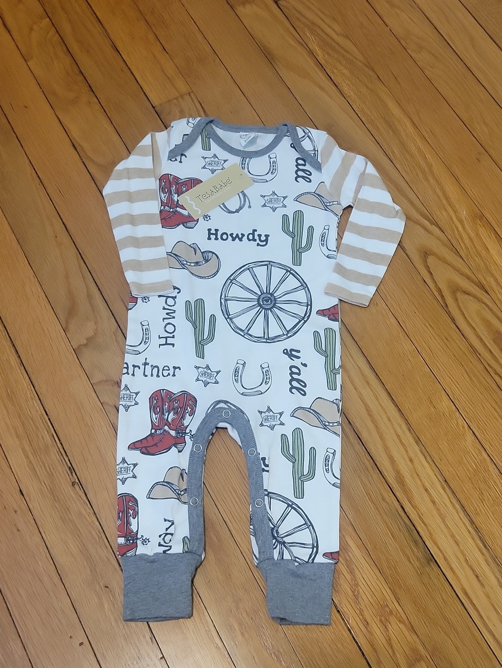Baby Western Print One-Piece Romper - Cream & Gray